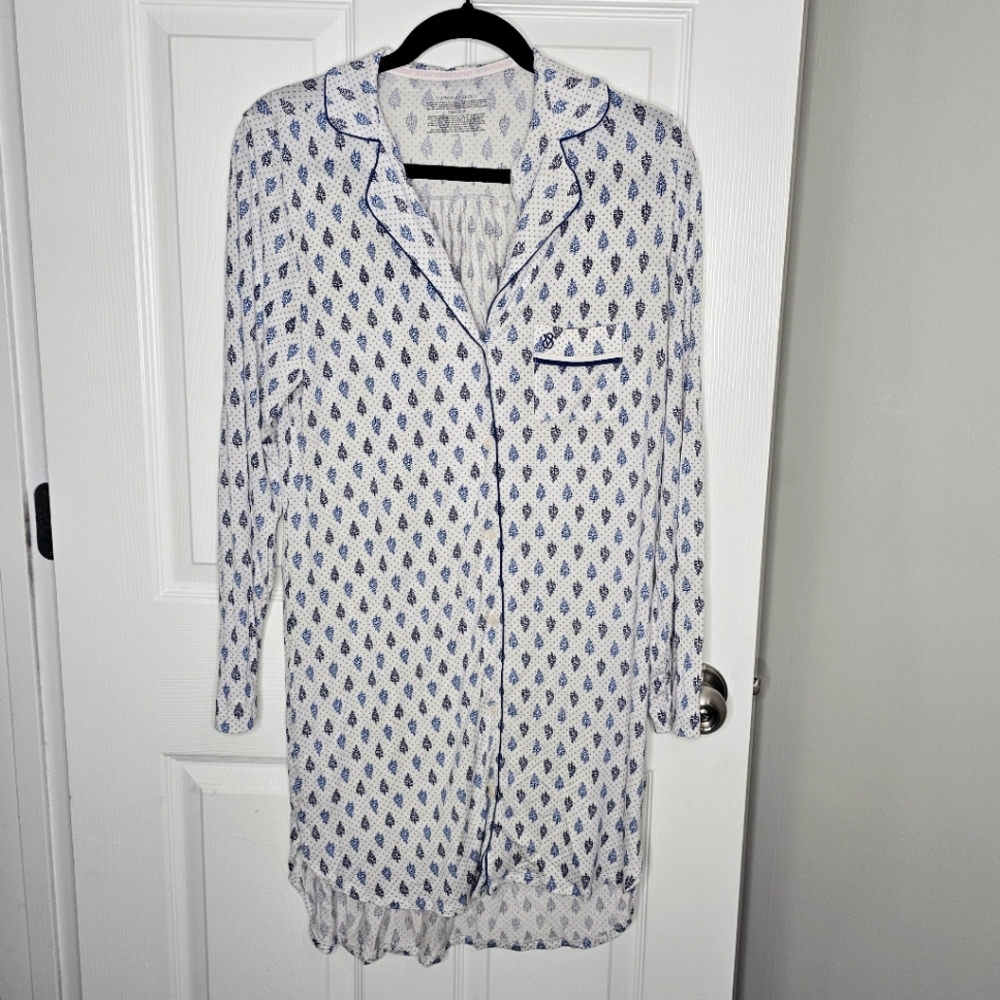 Victoria's Secret Long Sleeve Sleep Dress Logo Print Navy White - L
